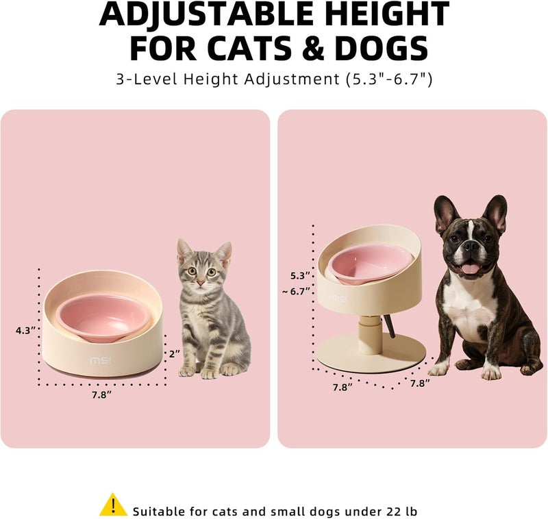 MS!MAKE SURE Adjustable Raised Cat Bowls, Ceramic Elevated Cat Bowls, Pet Bowl with Anti - Slip Rubber Pad, Leak - Proof, Lead & Cadmium Free, Whisker - Friendly, for All Life Stages of Age Pink - Image 2